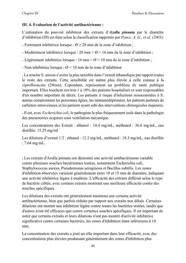 Détermination des propriétés antioxydantes et antimicrobiennes d\'une plante aquatique l’Azolla pinnata en vue de sa valorisation