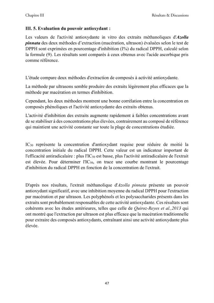 Détermination des propriétés antioxydantes et antimicrobiennes d\'une plante aquatique l’Azolla pinnata en vue de sa valorisation