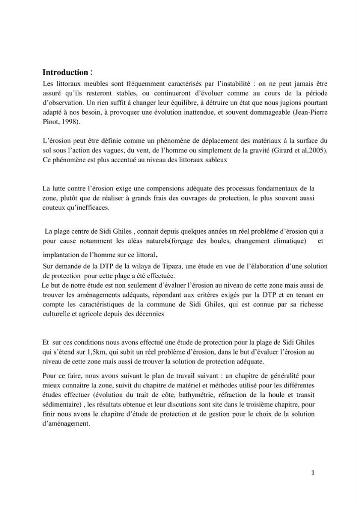 Etude deProtection du Rivage de Sidi Ghiles: