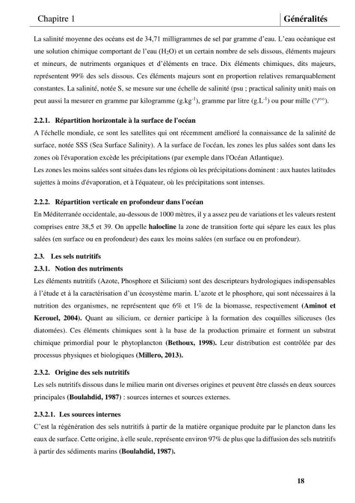 Les conditions physicochimiques au large des côtes centrales algériennes: contribution à l’étude des structures hydrologiques