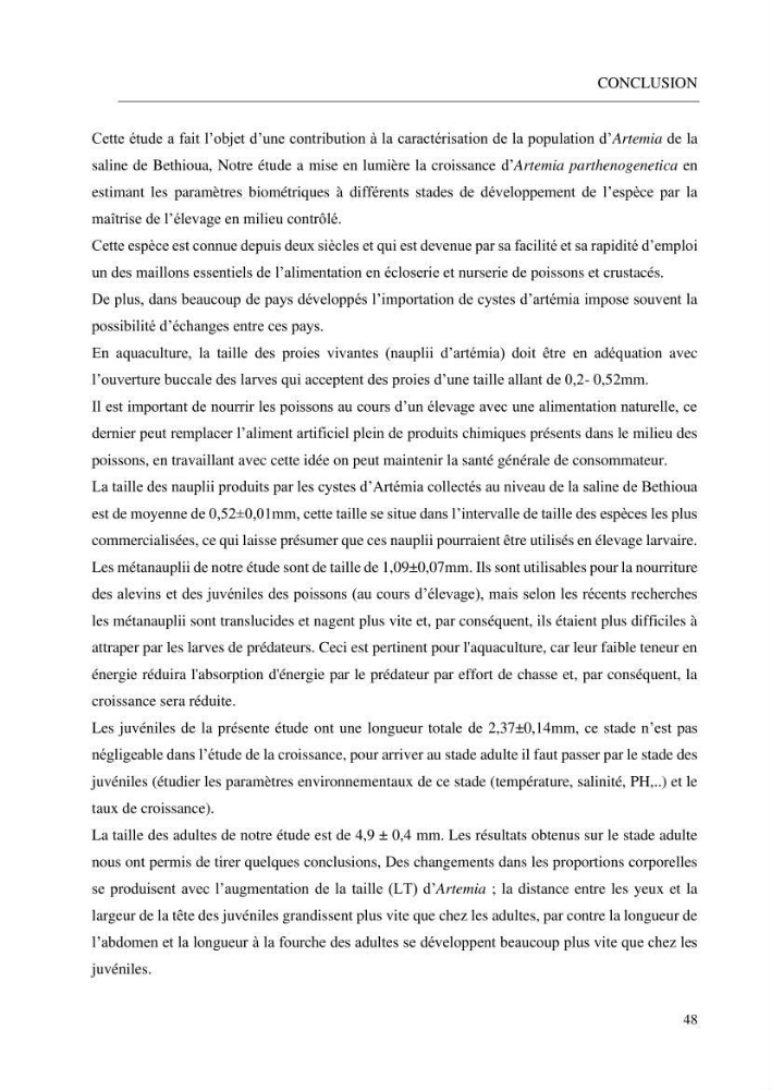 Estimation de la croissance d’Artemia salina en élevage