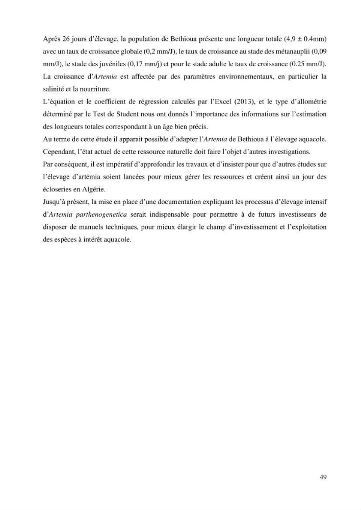 Estimation de la croissance d’Artemia salina en élevage