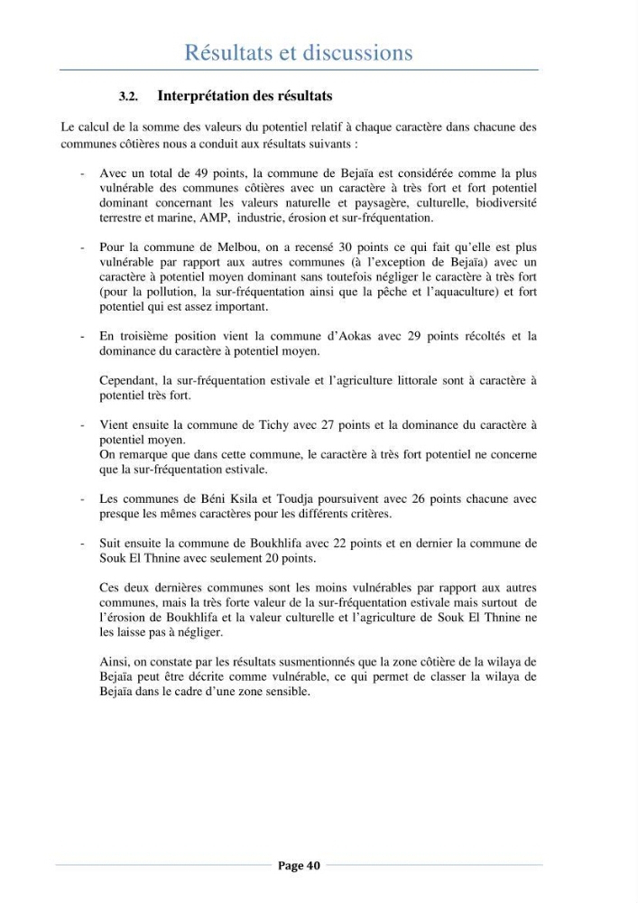 Essai d\'élaboration de la carte de sensibilité écologique de la wilaya de Béjaia