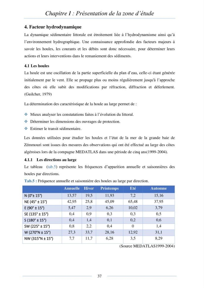 Mise en place d\'une base de donnée sédimentologique dans le domaine côtier de la grande baie de zemmouri
