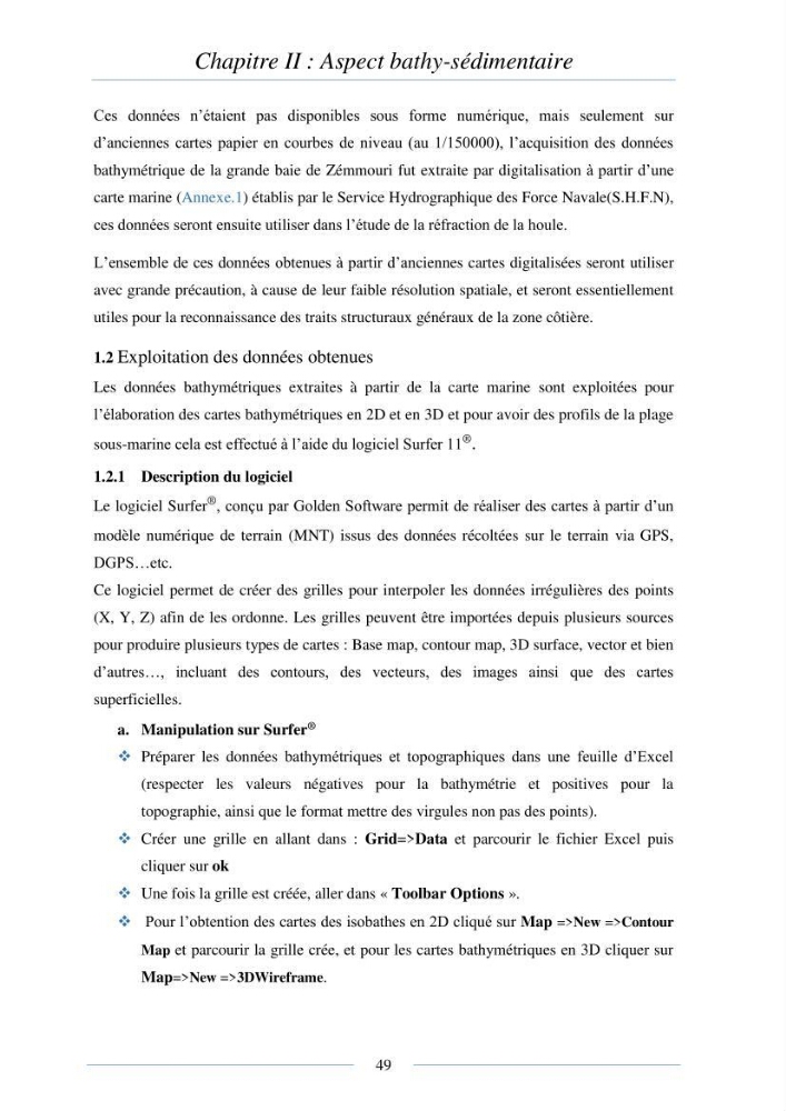 Mise en place d\'une base de donnée sédimentologique dans le domaine côtier de la grande baie de zemmouri