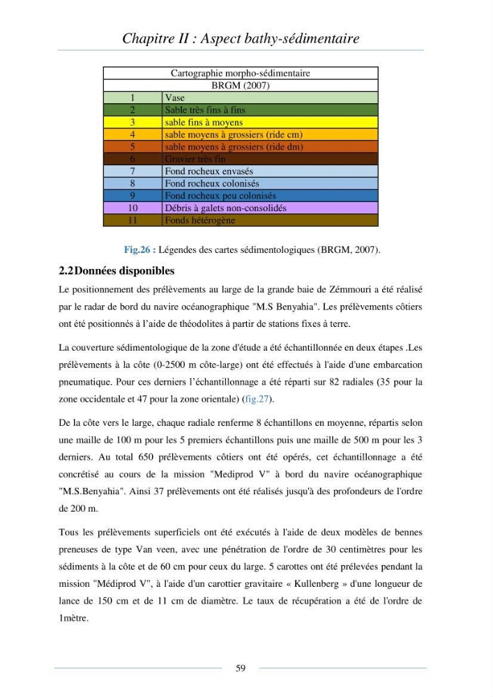 Mise en place d\'une base de donnée sédimentologique dans le domaine côtier de la grande baie de zemmouri