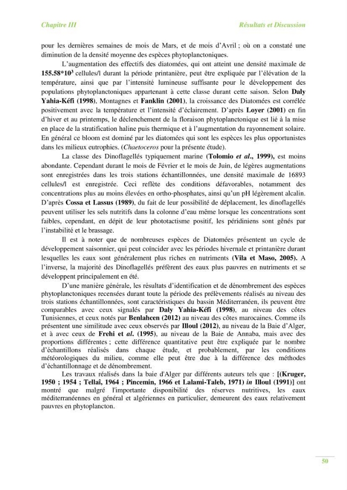 Contribution a l\'étude du phytoplancton toxique et/ou nuisible au niveau d\'une ferme conchylicole: cas de la ferme \"Orcamarine\" Ain Taya