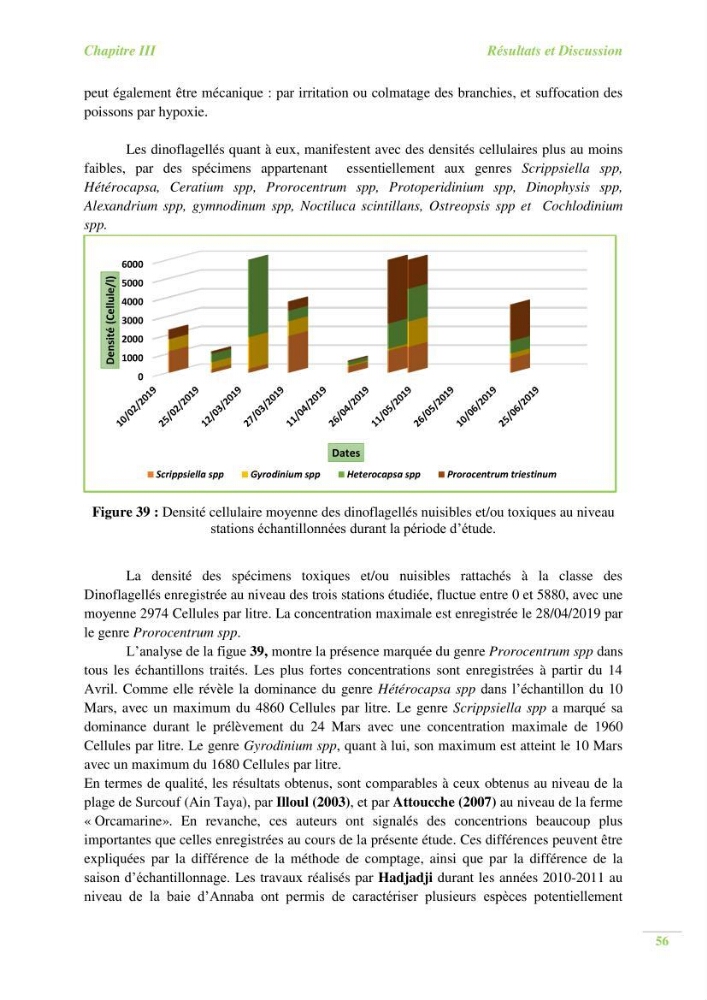 Contribution a l\'étude du phytoplancton toxique et/ou nuisible au niveau d\'une ferme conchylicole: cas de la ferme \"Orcamarine\" Ain Taya