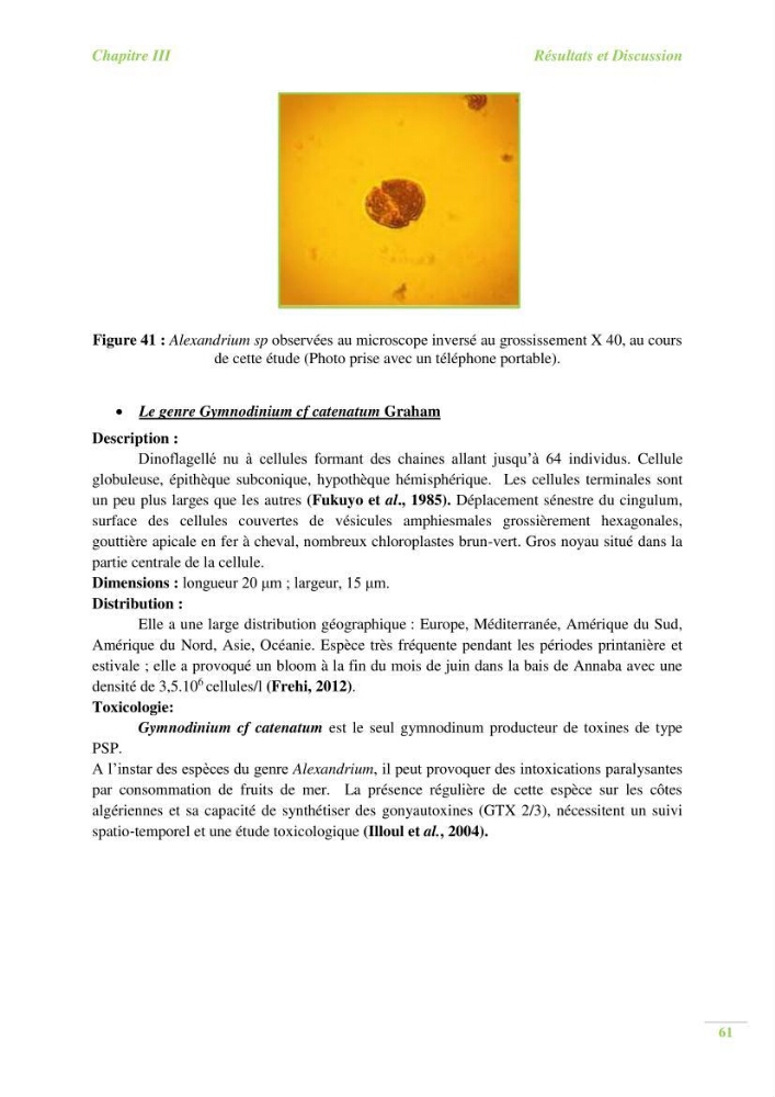 Contribution a l\'étude du phytoplancton toxique et/ou nuisible au niveau d\'une ferme conchylicole: cas de la ferme \"Orcamarine\" Ain Taya