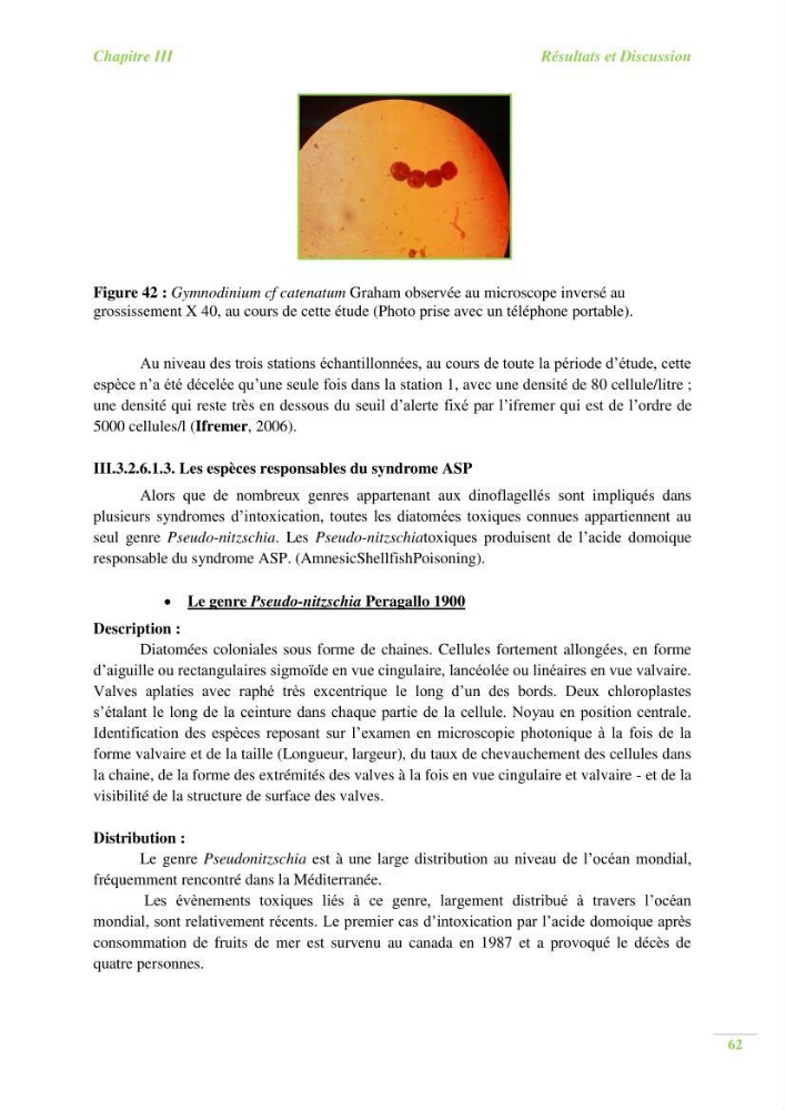 Contribution a l\'étude du phytoplancton toxique et/ou nuisible au niveau d\'une ferme conchylicole: cas de la ferme \"Orcamarine\" Ain Taya