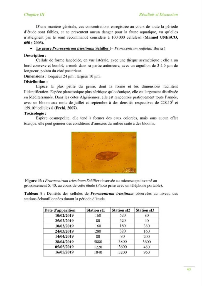 Contribution a l\'étude du phytoplancton toxique et/ou nuisible au niveau d\'une ferme conchylicole: cas de la ferme \"Orcamarine\" Ain Taya
