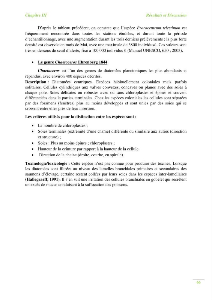 Contribution a l\'étude du phytoplancton toxique et/ou nuisible au niveau d\'une ferme conchylicole: cas de la ferme \"Orcamarine\" Ain Taya