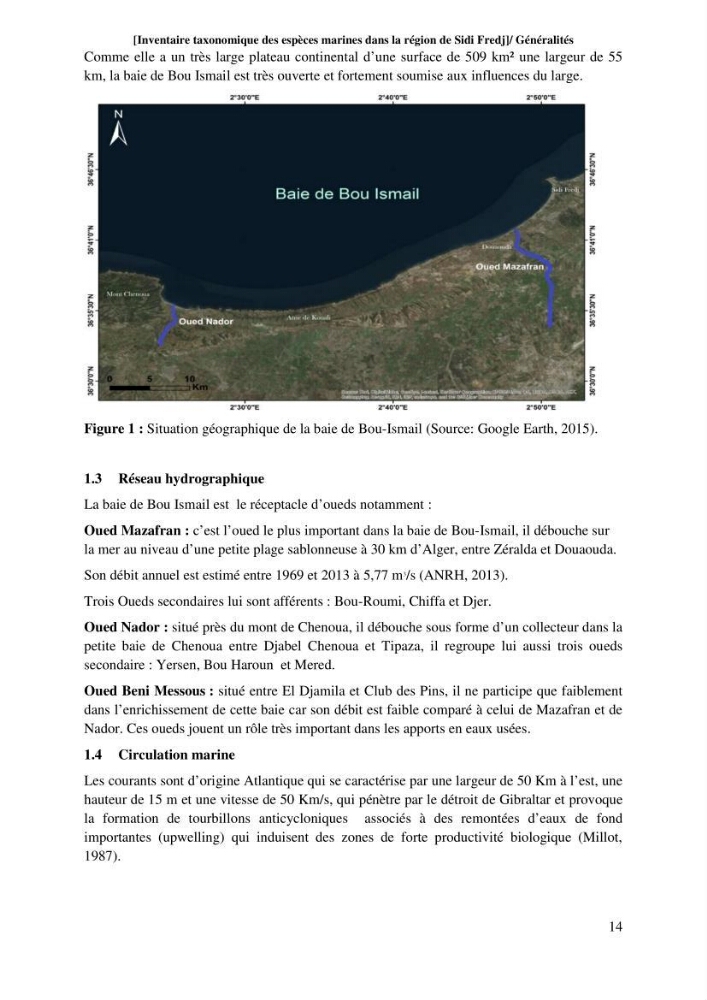 Inventaire taxonomique des espèces marines de la région du Sidi Fredj: