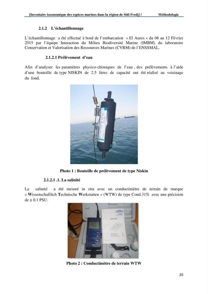 Inventaire taxonomique des espèces marines de la région du Sidi Fredj: