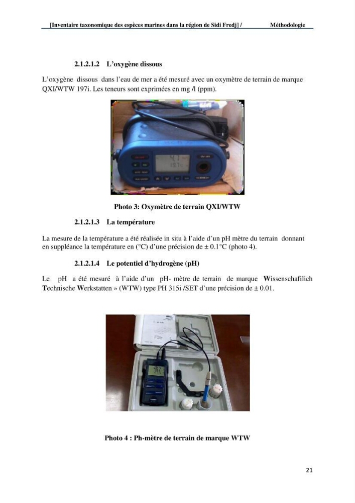 Inventaire taxonomique des espèces marines de la région du Sidi Fredj: