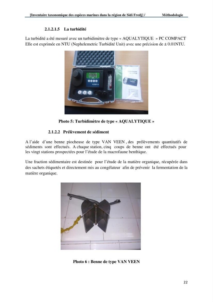 Inventaire taxonomique des espèces marines de la région du Sidi Fredj: