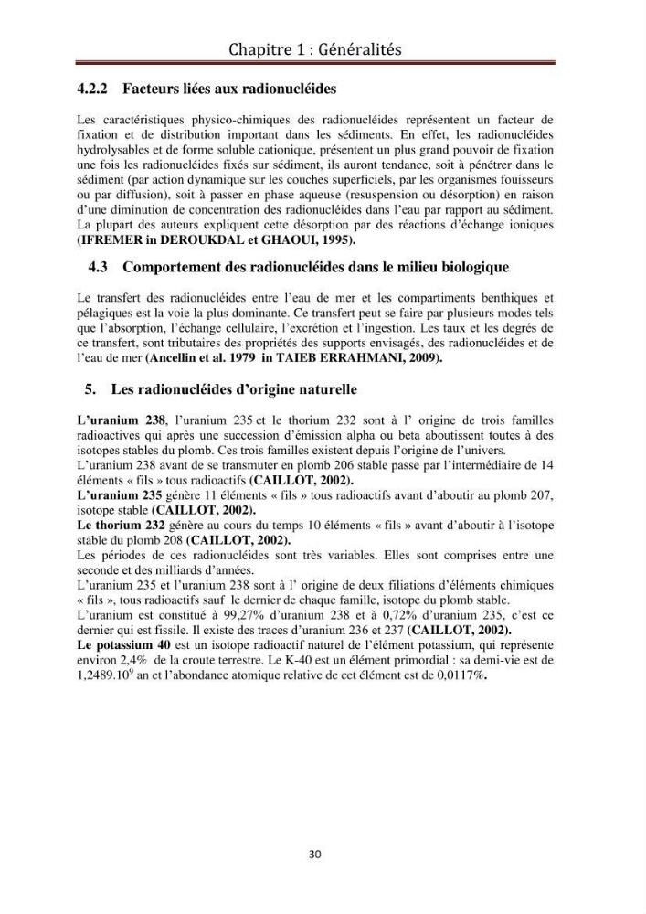Détermination de la pollution radioactive dans les sédiments marins de la baie d\'Alger