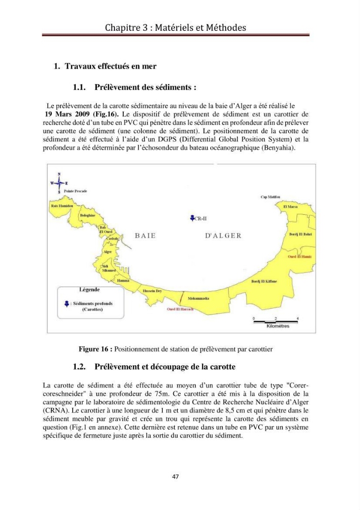 Détermination de la pollution radioactive dans les sédiments marins de la baie d\'Alger
