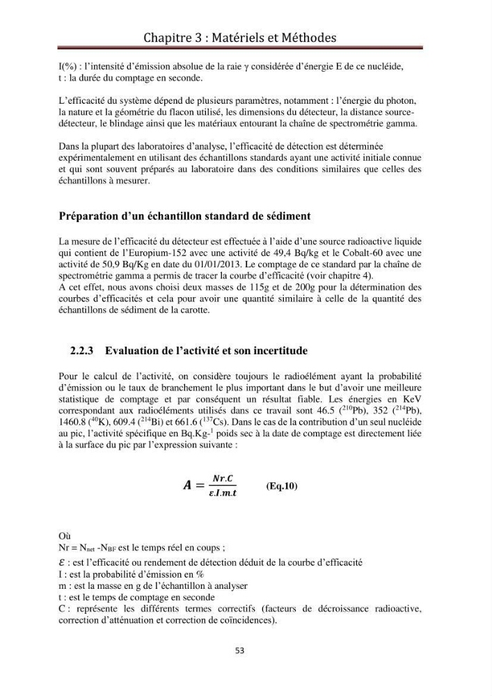 Détermination de la pollution radioactive dans les sédiments marins de la baie d\'Alger
