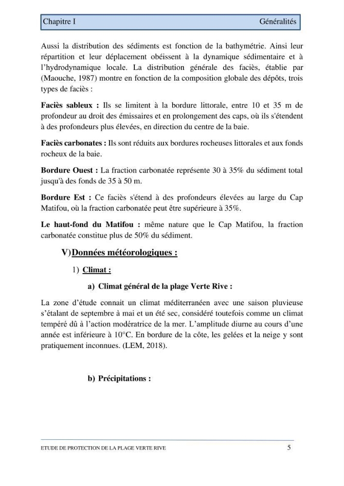 Etude de protection de la plage de la Verte Rive (Bordj El Kiffan)