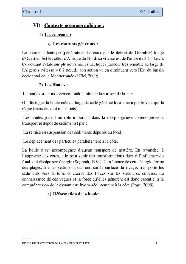Etude de protection de la plage de la Verte Rive (Bordj El Kiffan)