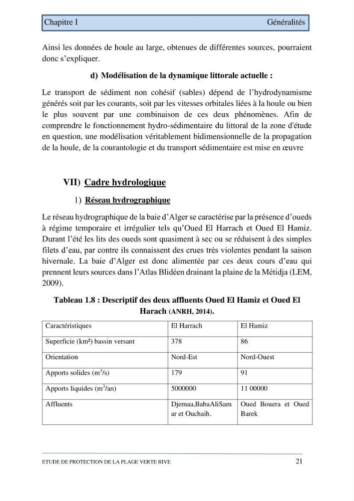 Etude de protection de la plage de la Verte Rive (Bordj El Kiffan)