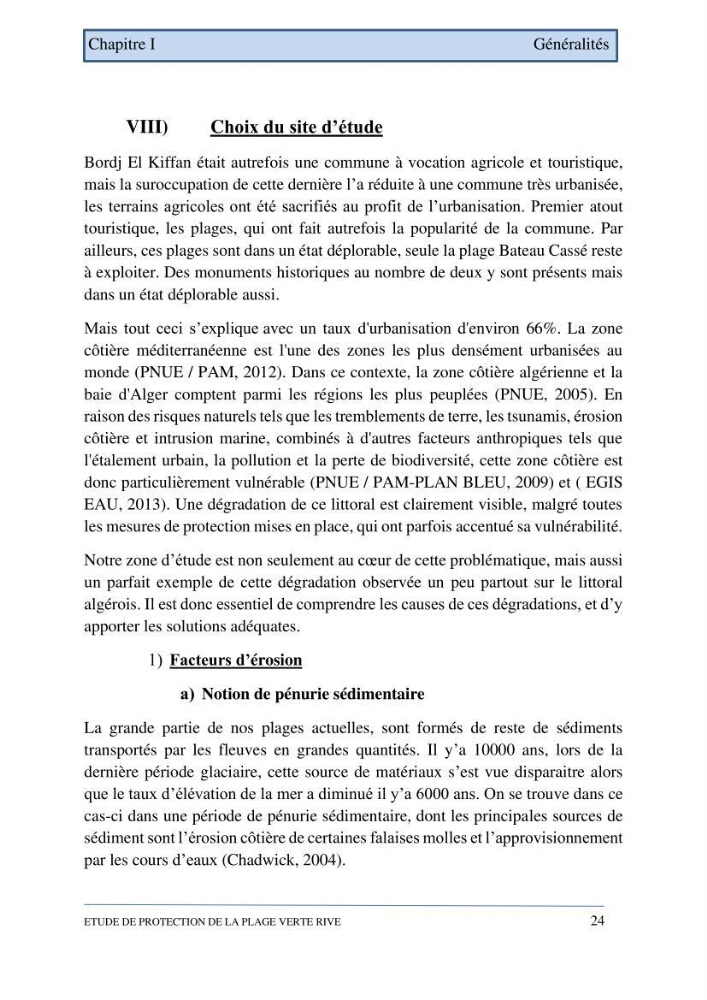 Etude de protection de la plage de la Verte Rive (Bordj El Kiffan)