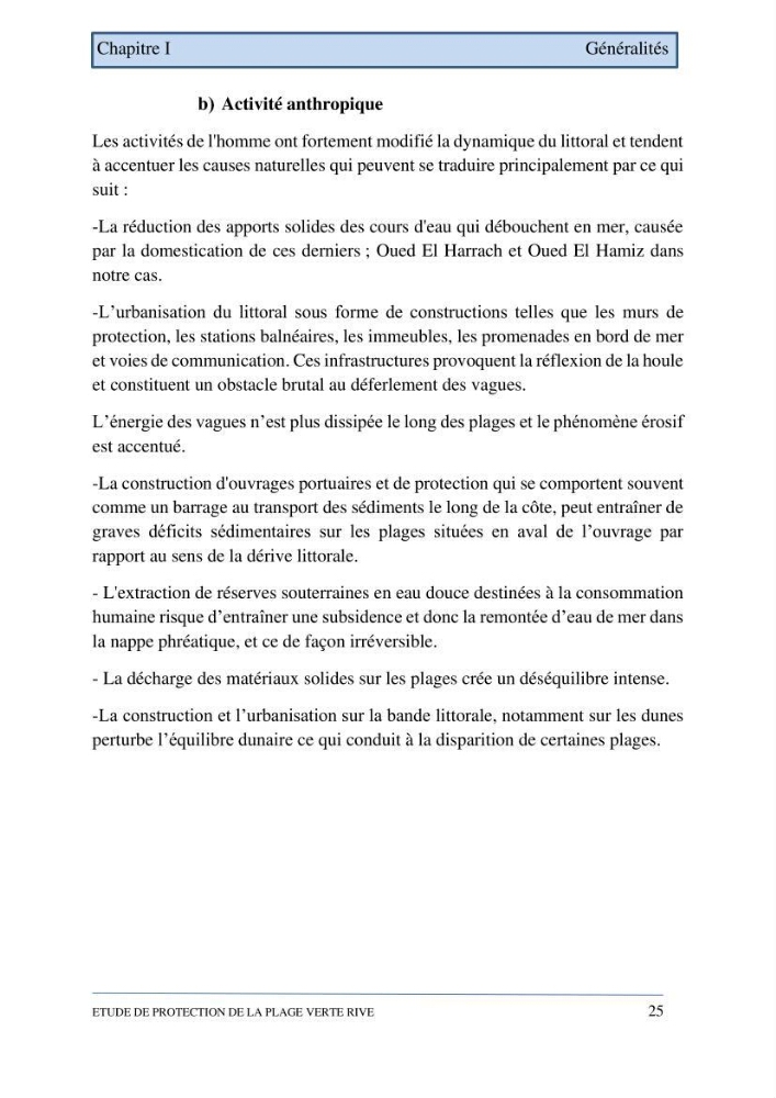 Etude de protection de la plage de la Verte Rive (Bordj El Kiffan)