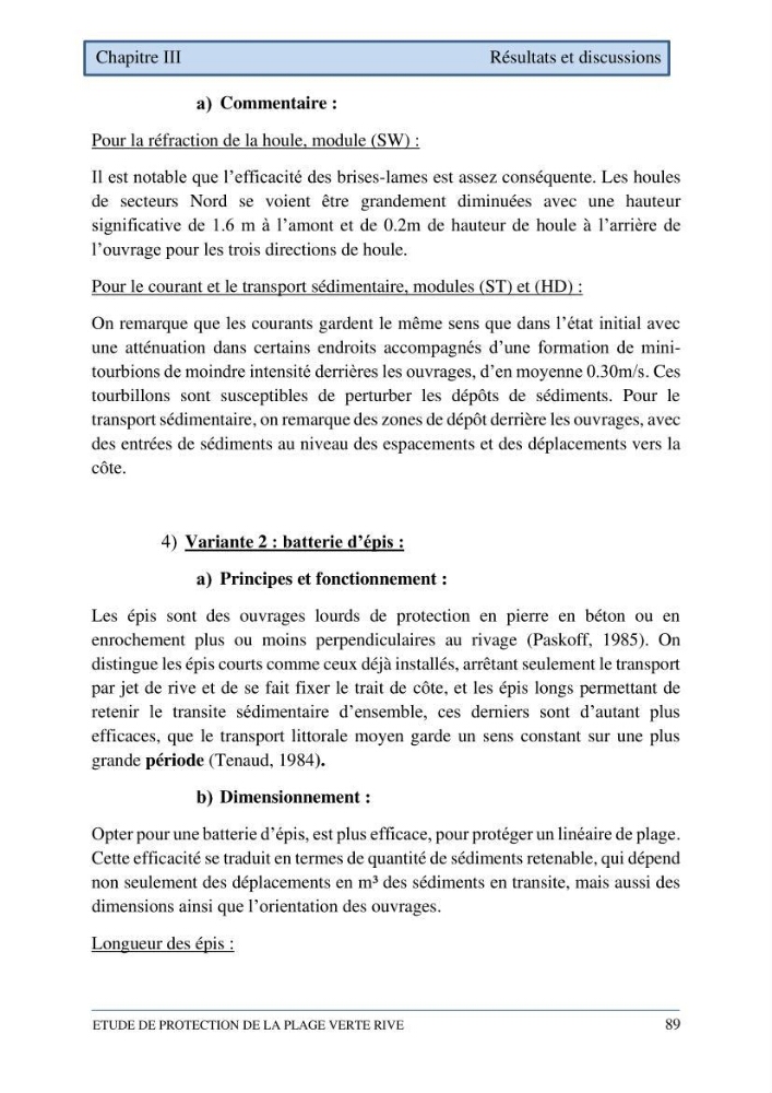Etude de protection de la plage de la Verte Rive (Bordj El Kiffan)
