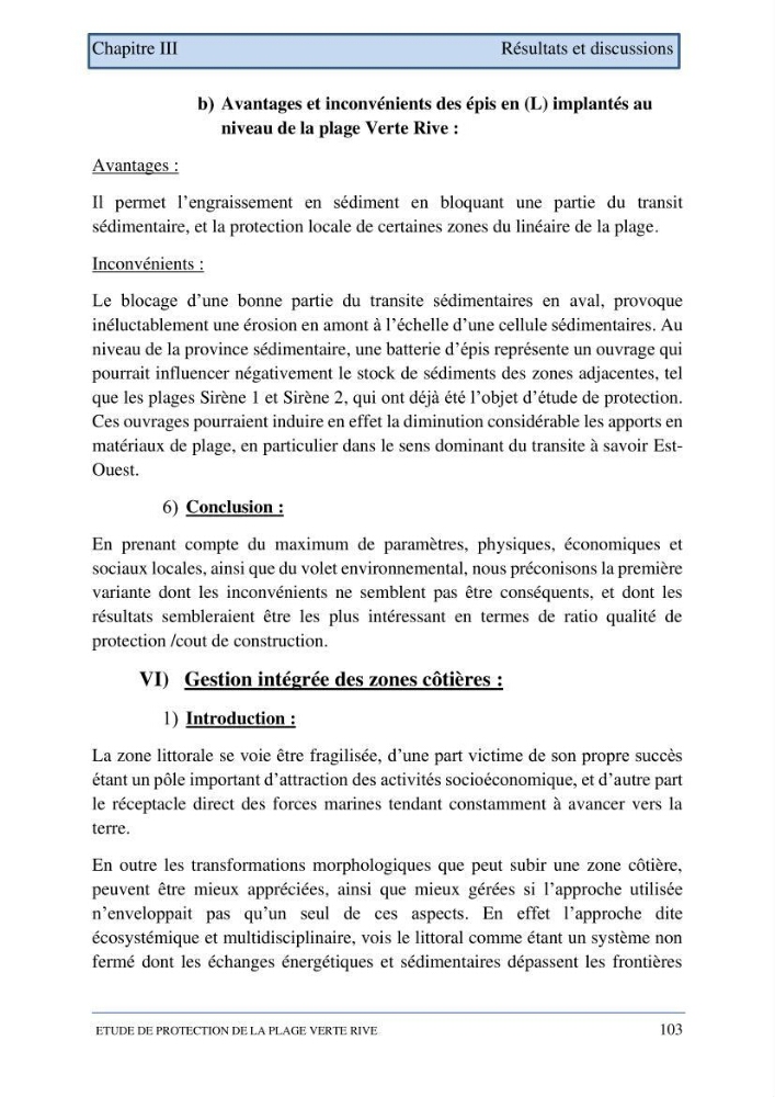 Etude de protection de la plage de la Verte Rive (Bordj El Kiffan)