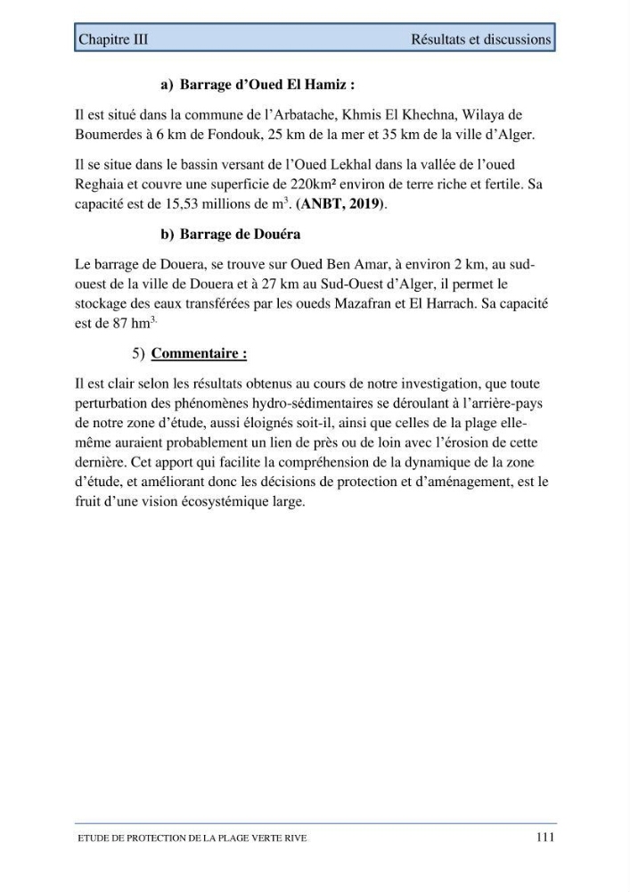 Etude de protection de la plage de la Verte Rive (Bordj El Kiffan)