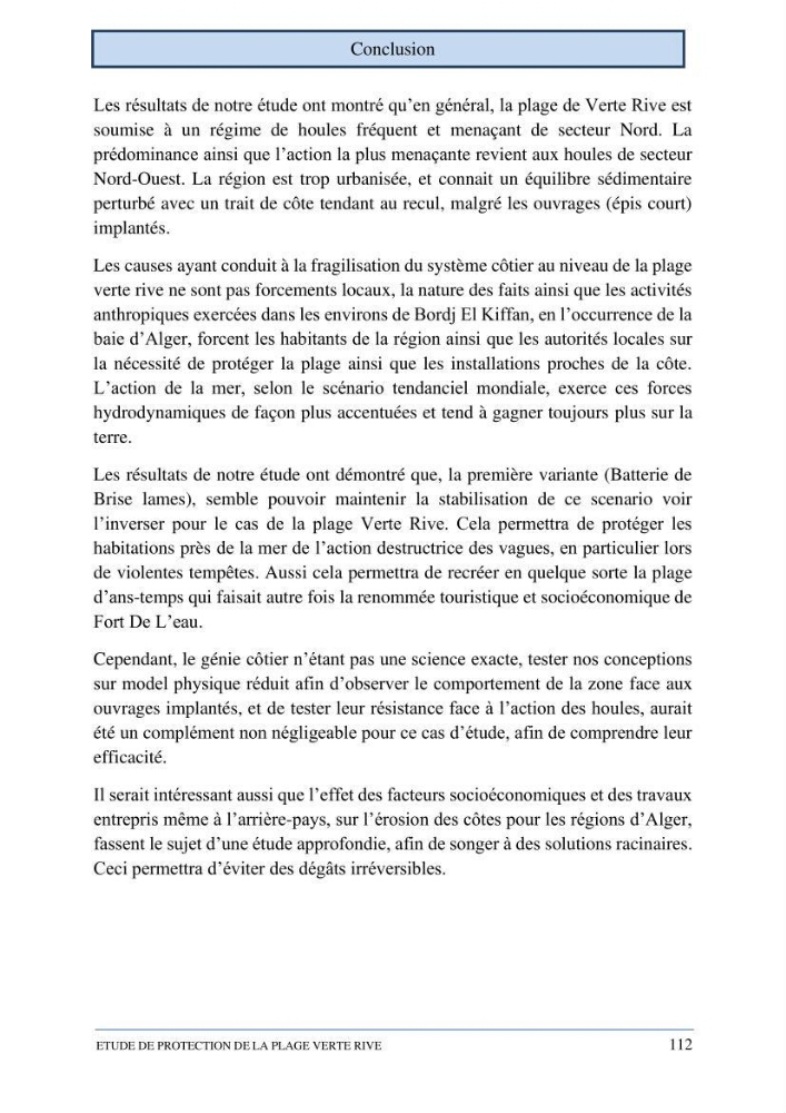 Etude de protection de la plage de la Verte Rive (Bordj El Kiffan)