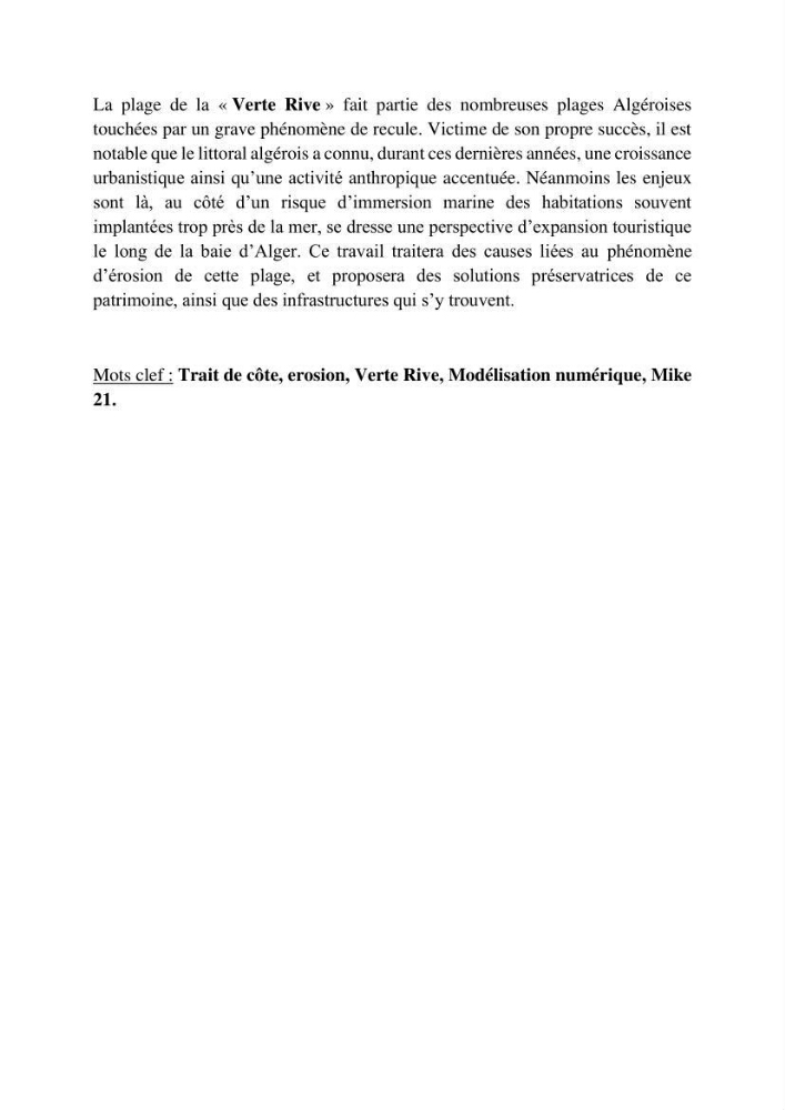 Etude de protection de la plage de la Verte Rive (Bordj El Kiffan)