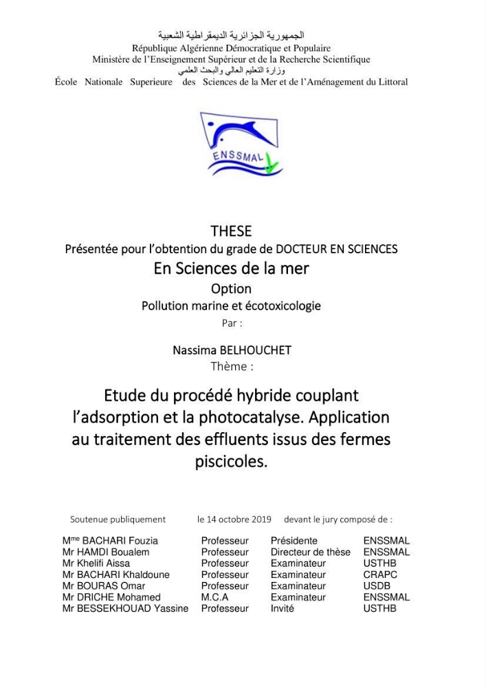 Etude du procédé hybride couplant l’adsorption et la photocatalyse. Application au traitement des effluents issus des fermes piscicoles.