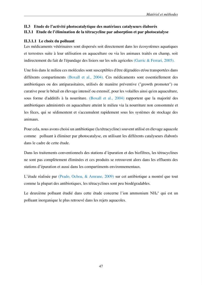 Etude du procédé hybride couplant l’adsorption et la photocatalyse. Application au traitement des effluents issus des fermes piscicoles.