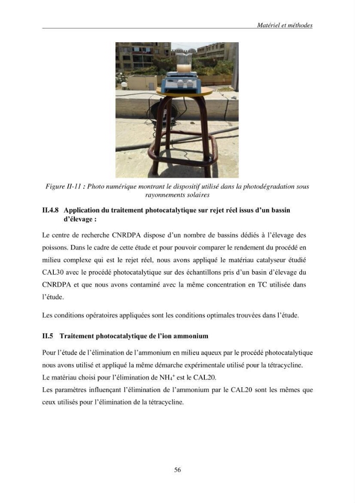 Etude du procédé hybride couplant l’adsorption et la photocatalyse. Application au traitement des effluents issus des fermes piscicoles.