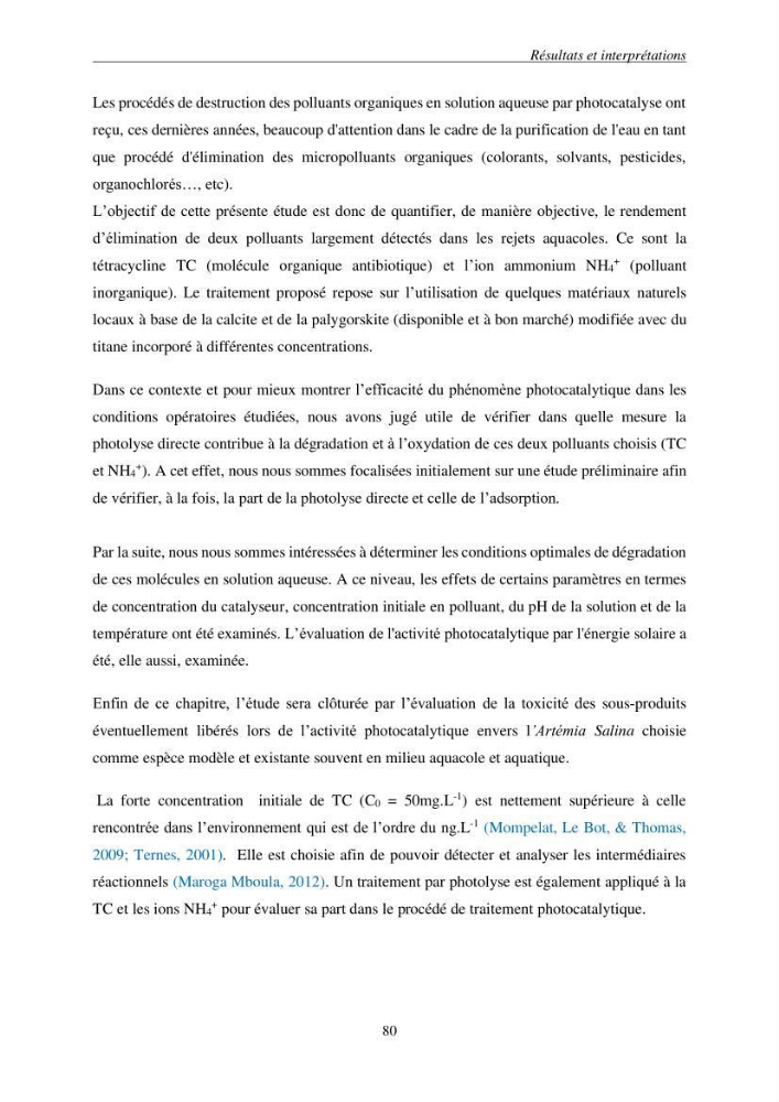 Etude du procédé hybride couplant l’adsorption et la photocatalyse. Application au traitement des effluents issus des fermes piscicoles.