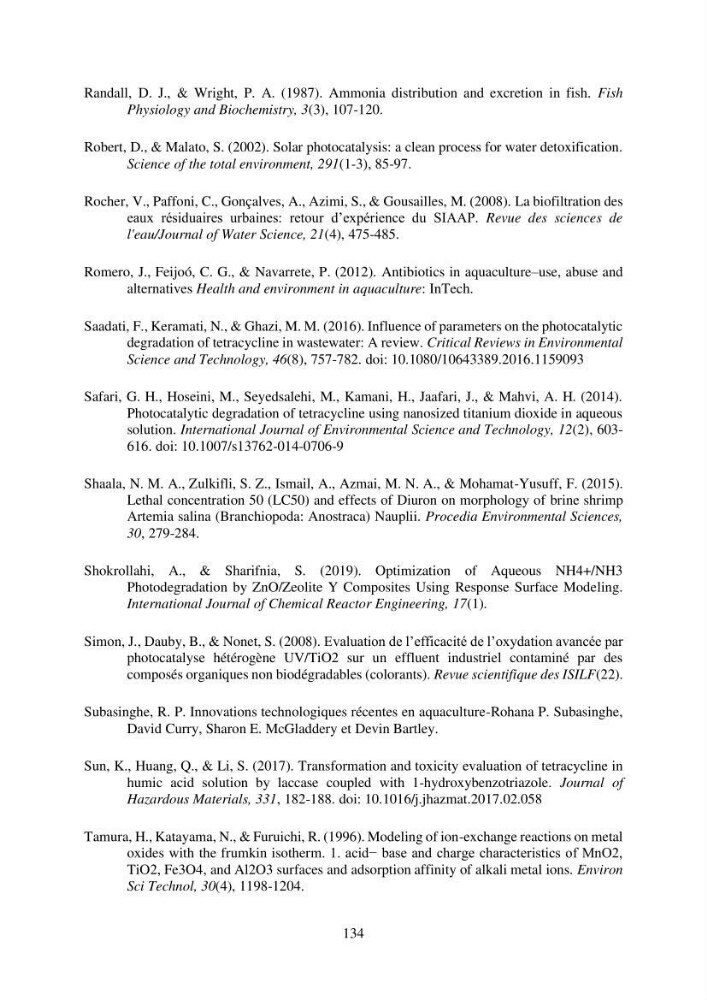 Etude du procédé hybride couplant l’adsorption et la photocatalyse. Application au traitement des effluents issus des fermes piscicoles.