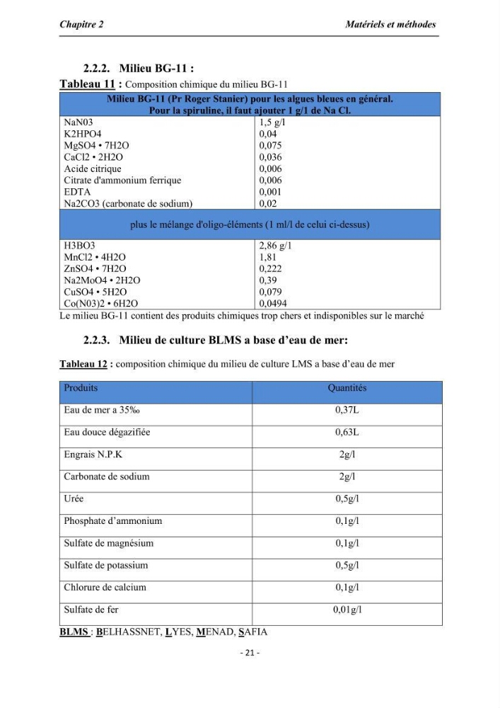 Culture de Spirulina platensis variété HTam: