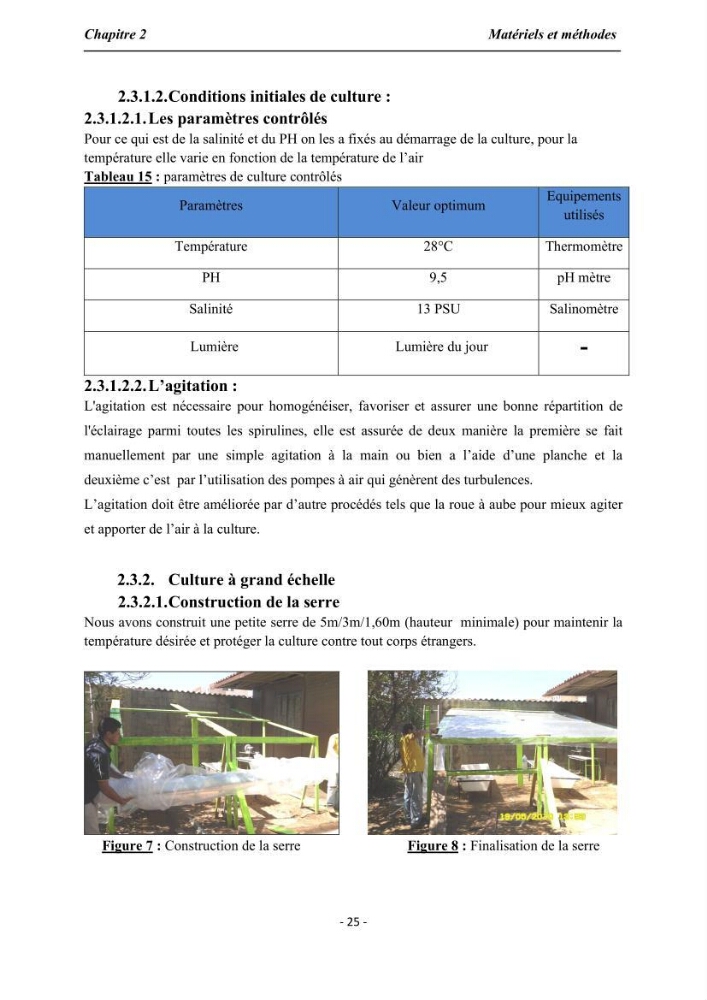Culture de Spirulina platensis variété HTam: