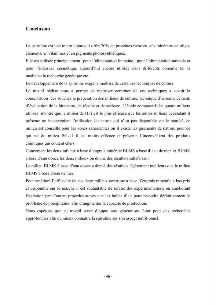 Culture de Spirulina platensis variété HTam: