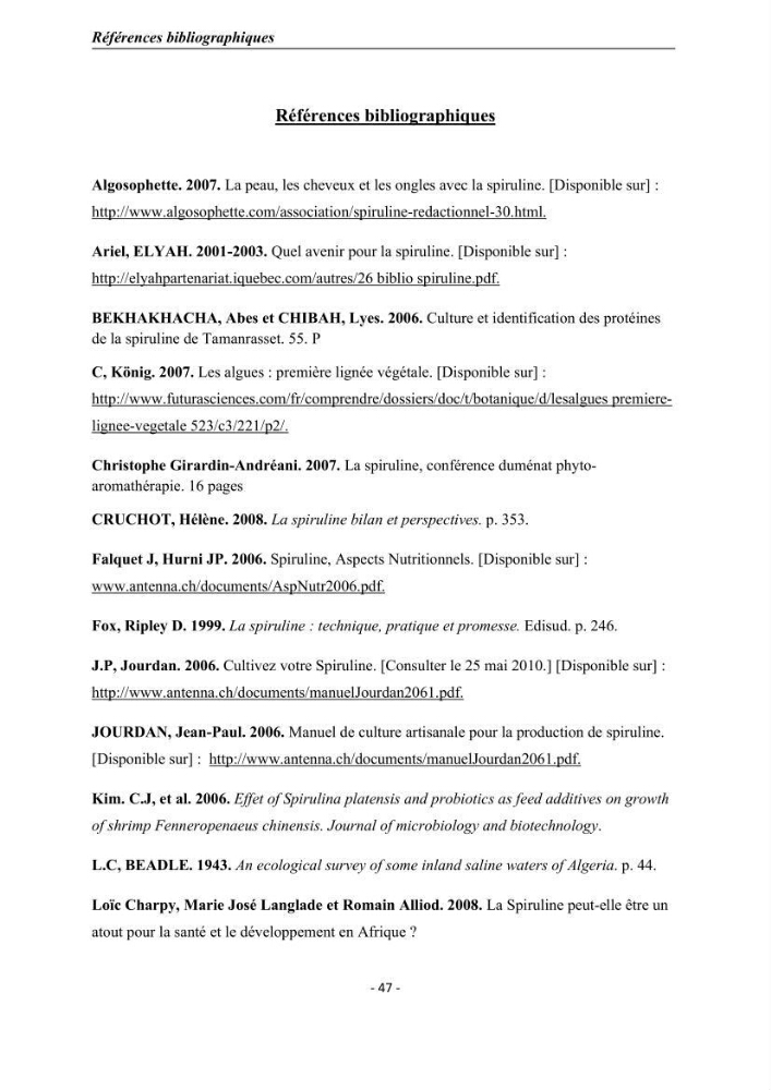 Culture de Spirulina platensis variété HTam: