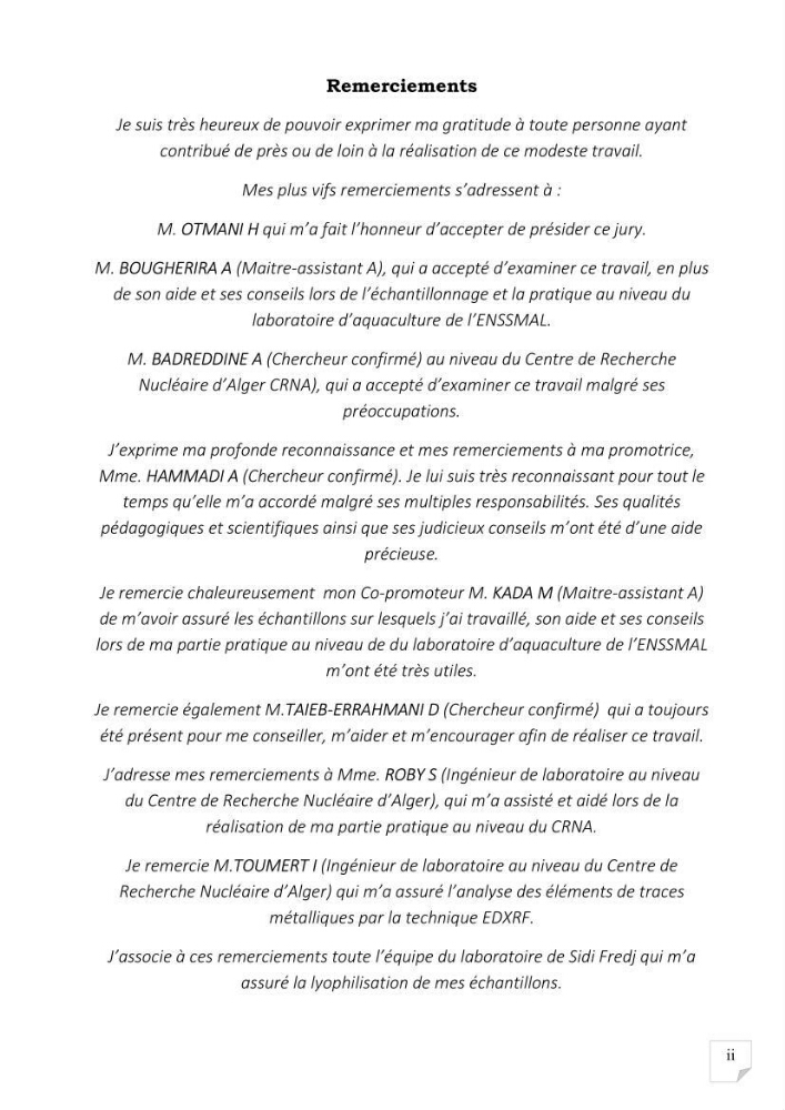 Evaluation de l’activité du Polonium-210 et niveaux des éléments de trace métalliques (Hg, Pb et Cd) dans le biote (Poissons comestibles et fruits de mer), risque sur la santé de l’homme