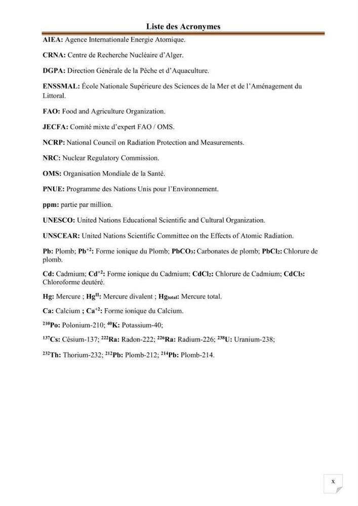 Evaluation de l’activité du Polonium-210 et niveaux des éléments de trace métalliques (Hg, Pb et Cd) dans le biote (Poissons comestibles et fruits de mer), risque sur la santé de l’homme