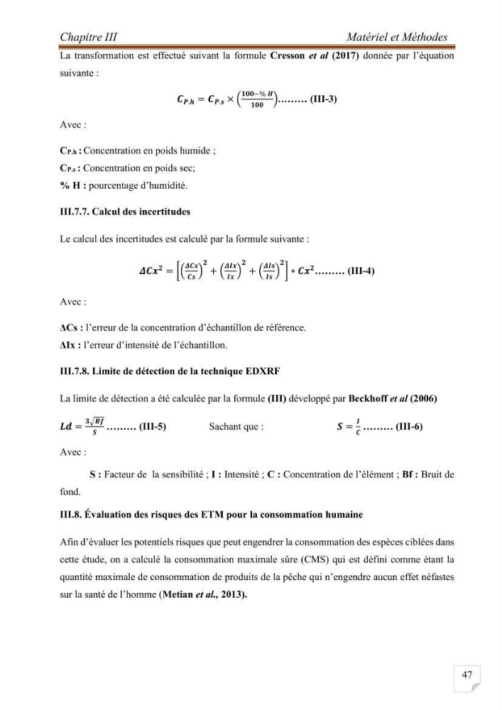 Evaluation de l’activité du Polonium-210 et niveaux des éléments de trace métalliques (Hg, Pb et Cd) dans le biote (Poissons comestibles et fruits de mer), risque sur la santé de l’homme