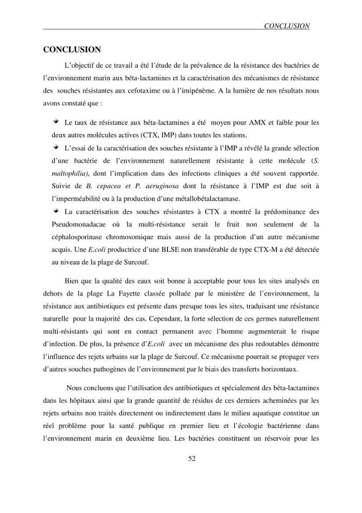 Prévalence et caractérisation de la résistance aux béta-lactamines chez des bactéries de l\'environnement marin