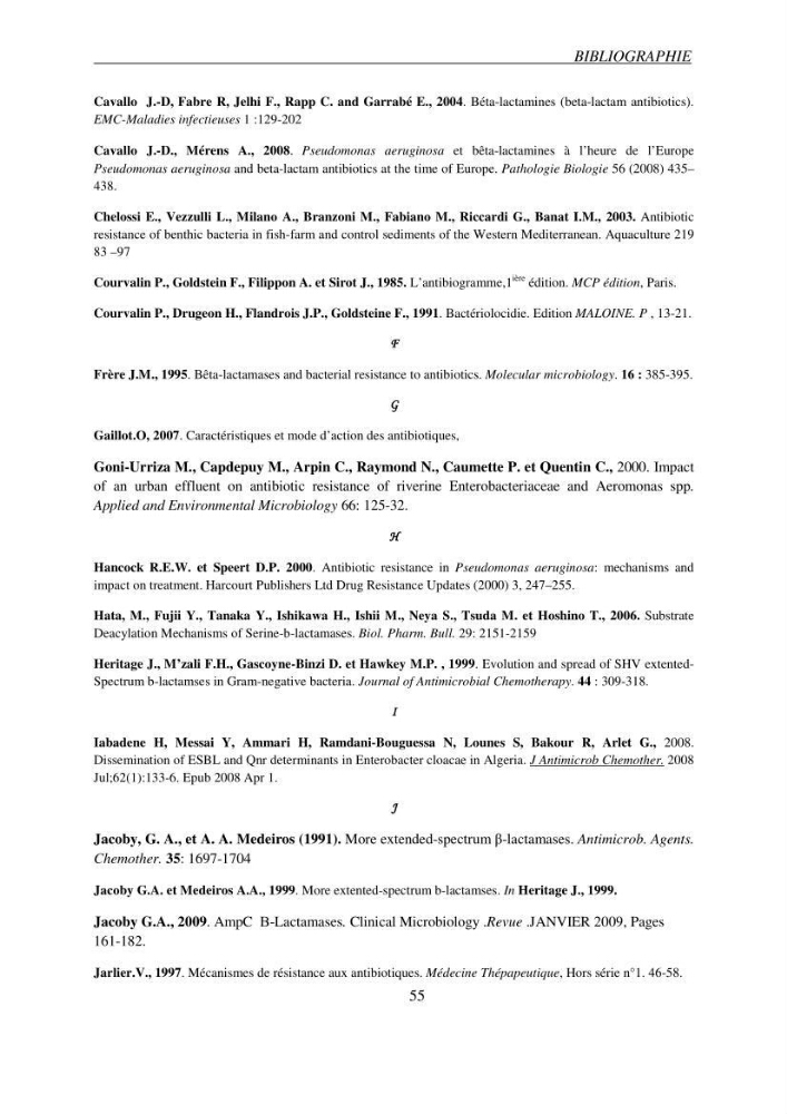 Prévalence et caractérisation de la résistance aux béta-lactamines chez des bactéries de l\'environnement marin