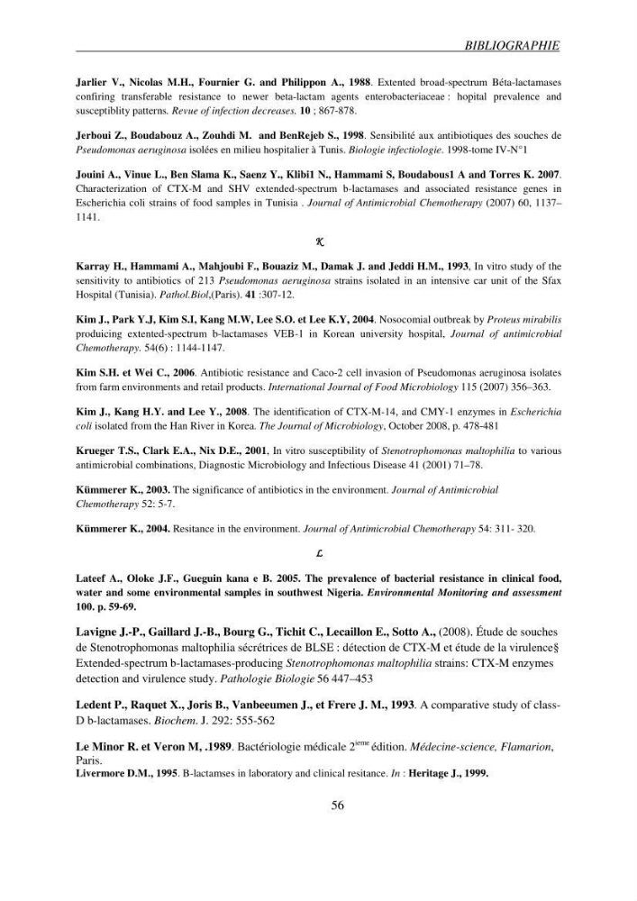 Prévalence et caractérisation de la résistance aux béta-lactamines chez des bactéries de l\'environnement marin