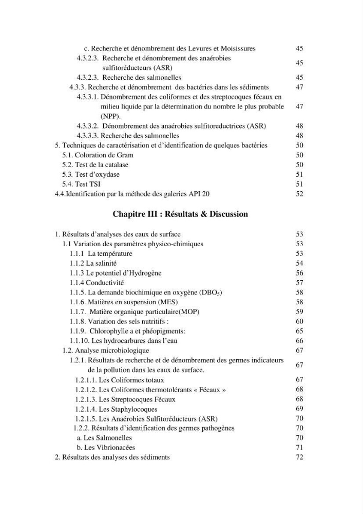 Détermination de l\'influence des rejets des eaux usées brutes sur la qualité bactériologique et physicochimique des eaux de mer. Cas d\'el katter (aproximité de port de cherchell, wilaya de Tipaza