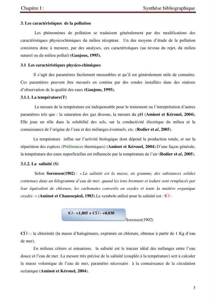 Détermination de l\'influence des rejets des eaux usées brutes sur la qualité bactériologique et physicochimique des eaux de mer. Cas d\'el katter (aproximité de port de cherchell, wilaya de Tipaza